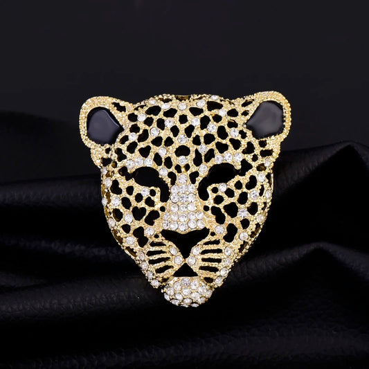 Full Rhinestone Panther Head Brooch Retro Hollow Men's Suit Animal Corsage Women Sweater Pin Brooches